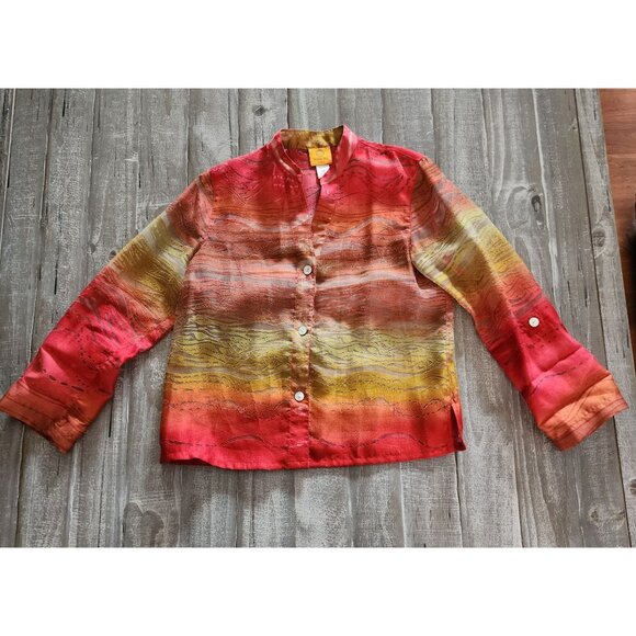 Ruby Rd Petite Blouse Womens 6P Red Sheer Roll Tab Sleeves - Picture 8 of 10